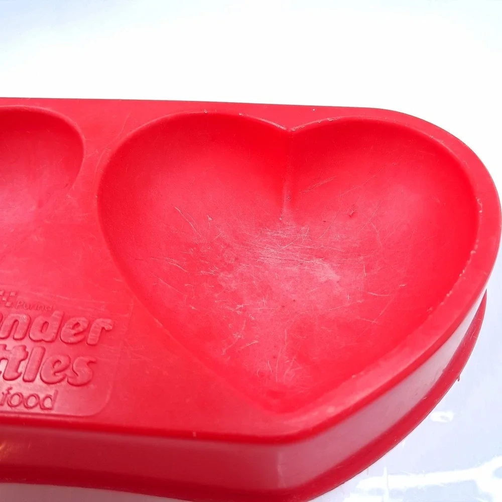 Vintage Tender Vittles Cat Food Double Heart Food Bowl Red Plastic Purina 1970s